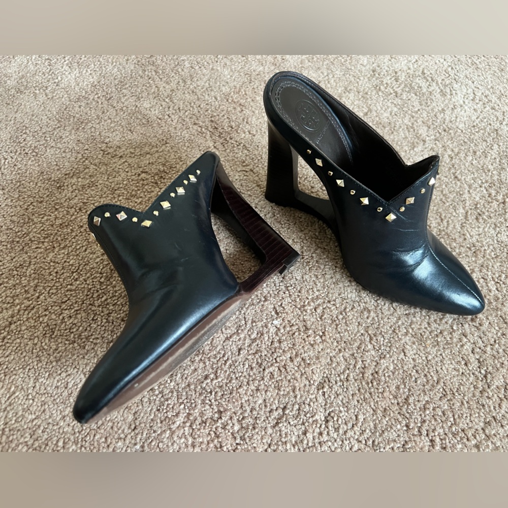 Tory Burch Navy Mules with Gold Studs